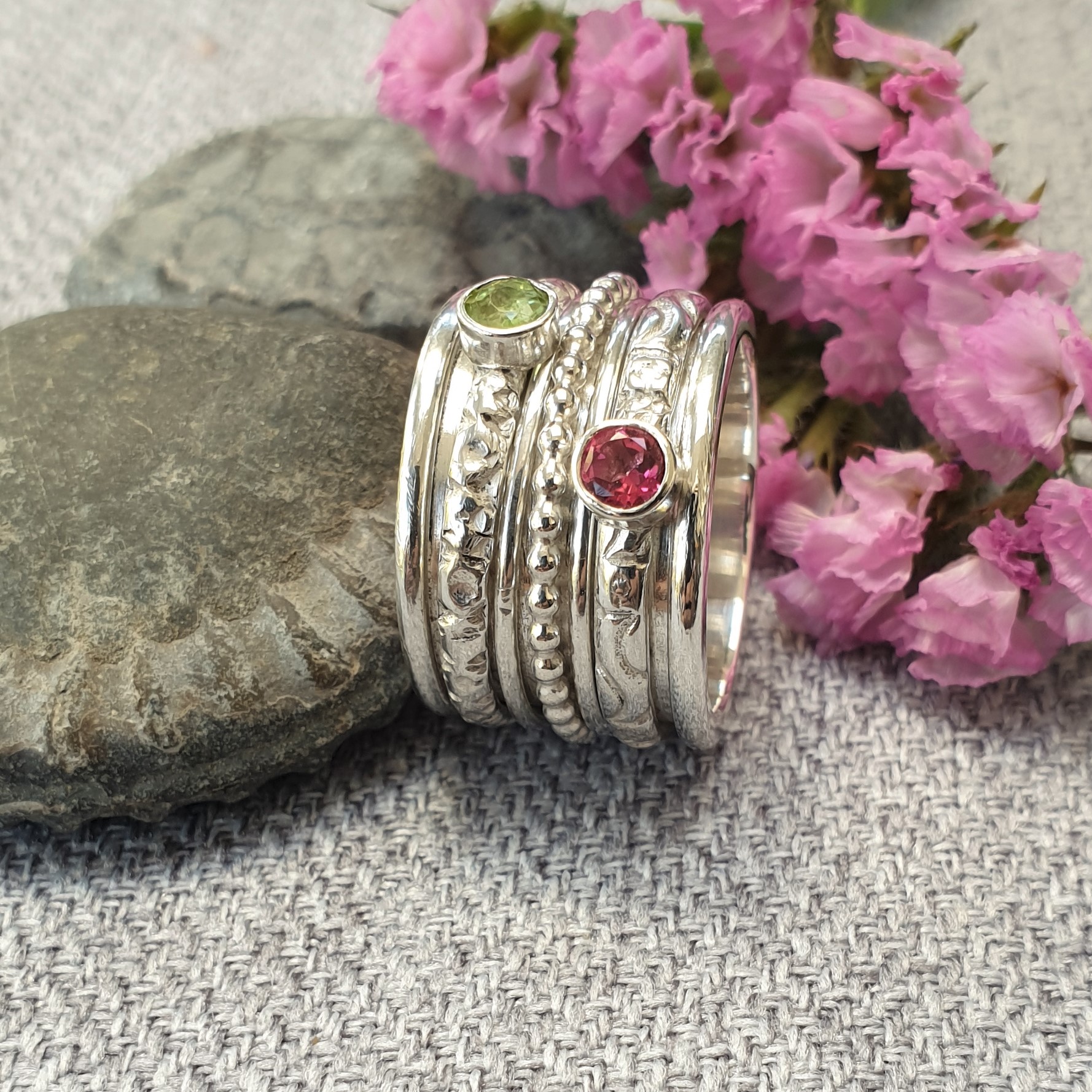 silver spinner ring with 5 spinning bands